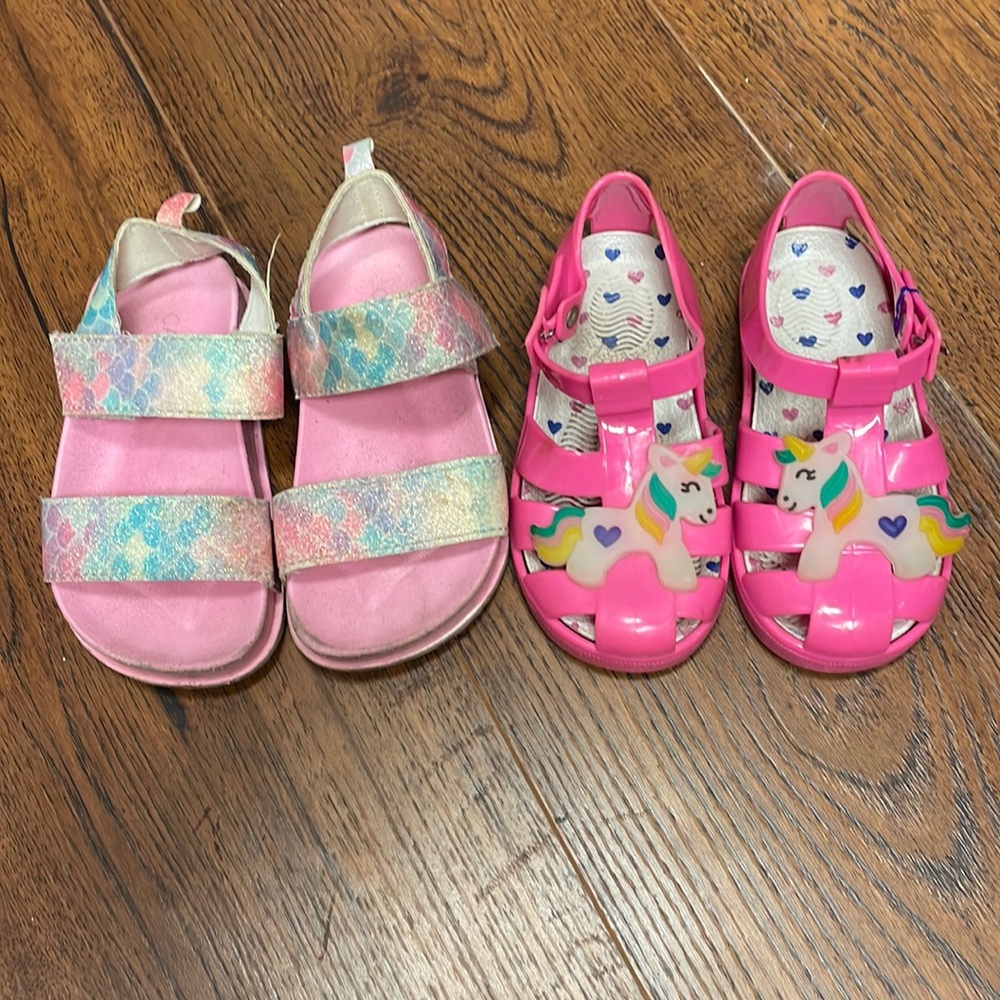 Toddler girls sandals and jellies lot size 7 mermaid and unicorn